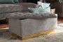 Powell Glam and Luxe Grey Velvet Fabric Upholstered and Gold PU Leather Storage Ottoman WS-2019-Grey Velvet/Gold-Otto By Baxton Studio