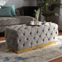 Corrine Glam and Luxe Grey Velvet Fabric Upholstered and Gold PU Leather Ottoman WS-4228-Grey Velvet/Gold-Otto By Baxton Studio