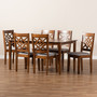 Nicolette Modern and Contemporary Grey Fabric Upholstered and Walnut Brown Finished Wood 7-Piece Dining Set RH340C-Grey/Walnut-7PC Dining Set By Baxton Studio