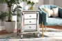 Pauline Contemporary Glam and Luxe Mirrored 3-Drawer Nightstand RXF-2441-NS By Baxton Studio