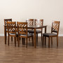 Caron Modern and Contemporary Grey Fabric Upholstered and Walnut Brown Finished Wood 7-Piece Dining Set RH317C-Grey/Walnut-DC-7PC Dining Set By Baxton Studio