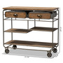 Grant Vintage Rustic Industrial Oak Brown Finished Wood and Black Finished Metal 2-Drawer Kitchen Cart JY20A069-Oak-Cart By Baxton Studio