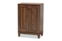 Nissa Modern and Contemporary Walnut Brown Finished Wood 2-Door Shoe Storage Cabinet MPC8017-Walnut-Shoe Cabinet By Baxton Studio