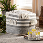 Kirby Moroccan Inspired Grey And Ivory Handwoven Cotton Pouf Ottoman Kirby-Ivory/Grey-Pouf By Baxton Studio