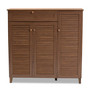 Coolidge Modern And Contemporary Walnut Finished 11-Shelf Wood Shoe Storage Cabinet With Drawer FP-05LV-Walnut By Baxton Studio