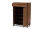 Coolidge Modern And Contemporary Walnut Finished 5-Shelf Wood Shoe Storage Cabinet With Drawer FP-03LV-Walnut By Baxton Studio
