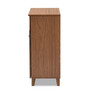 Coolidge Modern And Contemporary Walnut Finished 4-Shelf Wood Shoe Storage Cabinet With Drawer FP-02LV-Walnut By Baxton Studio