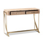 Lafoy Modern And Contemporary Natural Brown Finished Wood And Gold Finished 2-Drawer Console Table FJ2A034-Light Brown-Console By Baxton Studio