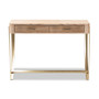 Lafoy Modern And Contemporary Natural Brown Finished Wood And Gold Finished 2-Drawer Console Table FJ2A034-Light Brown-Console By Baxton Studio