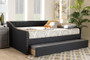 Haylie Modern And Contemporary Dark Grey Fabric Upholstered Queen Size Daybed With Roll-Out Trundle Bed CF9046-Charcoal-Daybed-Q/T By Baxton Studio