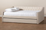 Haylie Modern And Contemporary Beige Fabric Upholstered Queen Size Daybed With Roll-Out Trundle Bed CF9046-Beige-Daybed-Q/T By Baxton Studio