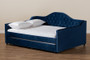 Perry Modern And Contemporary Royal Blue Velvet Fabric Upholstered And Button Tufted Queen Size Daybed With Trundle CF8940-Navy Blue-Daybed-Q/T By Baxton Studio