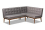 Arvid Mid-Century Modern Gray Fabric Upholstered 2-Piece Wood Dining Corner Sofa Bench BBT8051-Grey-2PC SF Bench By Baxton Studio