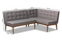 Arvid Mid-Century Modern Gray Fabric Upholstered 2-Piece Wood Dining Corner Sofa Bench BBT8051-Grey-2PC SF Bench By Baxton Studio