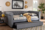 Mabelle Modern And Contemporary Gray Fabric Upholstered Queen Size Daybed With Trundle Ashley-Grey-Daybed-Q/T By Baxton Studio