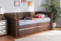 Mabelle Modern And Contemporary Brown Faux Leather Upholstered Daybed With Trundle Ashley-Brown-Daybed By Baxton Studio