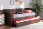 Mabelle Modern And Contemporary Brown Faux Leather Upholstered Daybed With Trundle Ashley-Brown-Daybed By Baxton Studio