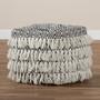 Alain Moroccan Inspired Black And Ivory Handwoven Wool Tassel Pouf Ottoman Alain-Black/Ivory-Pouf By Baxton Studio