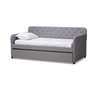 Grey Fabric Twin Size Sofa Daybed With Trundle Bed Camelia-Light Grey-Daybed By Baxton Studio