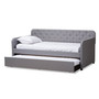 Grey Fabric Twin Size Sofa Daybed With Trundle Bed Camelia-Light Grey-Daybed By Baxton Studio