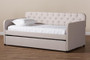 Beige Fabric Twin Size Sofa Daybed With Trundle Bed Camelia-Beige-Daybed By Baxton Studio