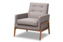 Grey Fabric Upholstered Walnut Wood Lounge Chair BBT8042-Grey-CC By Baxton Studio