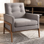 Grey Fabric Upholstered Walnut Wood Lounge Chair BBT8042-Grey-CC By Baxton Studio