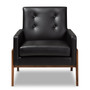 Black Faux Leather Upholstered Walnut Wood Lounge Chair BBT8042-Black-CC By Baxton Studio