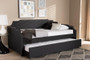 Twin Size Sofa Daybed W/ Roll Out Trundle Bed Ally-Charcoal Grey-Daybed By Baxton Studio