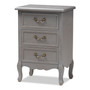 Country Cottage Grey Finished Wood 3-Drawer Nightstand JY18A028-Grey-NS By Baxton Studio