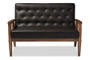 Sorrento Retro Brown Faux Leather Wooden Loveseat BBT8013-Brown Loveseat By Baxton Studio