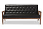 Sorrento Retro Black Faux Leather Wooden Sofa BBT8013-Black Sofa By Baxton Studio