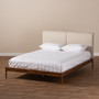 Beige Upholstered Walnut Finished Full Size Platform Bed BBT6723-Light Beige-Full By Baxton Studio