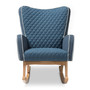 Blue Fabric Upholstered Natural Finished Rocking Chair BBT5305-Blue-RC By Baxton Studio