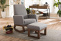 Yashiya Retro Grey Fabric Rocking Chair And Ottoman Set BBT5199-Grey Set By Baxton Studio