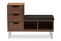 Arielle 3-Drawer Shoe Padded Leatherette Seating Bench B-001-Walnut By Baxton Studio