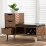 Arielle 3-Drawer Shoe Padded Leatherette Seating Bench B-001-Walnut By Baxton Studio