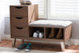 Walnut Wood 3-Drawer Shoe Storage Grey Upholstered Bench B-001-Gray/Walnut By Baxton Studio