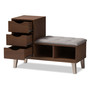 Walnut Wood 3-Drawer Shoe Storage Grey Upholstered Bench B-001-Gray/Walnut By Baxton Studio