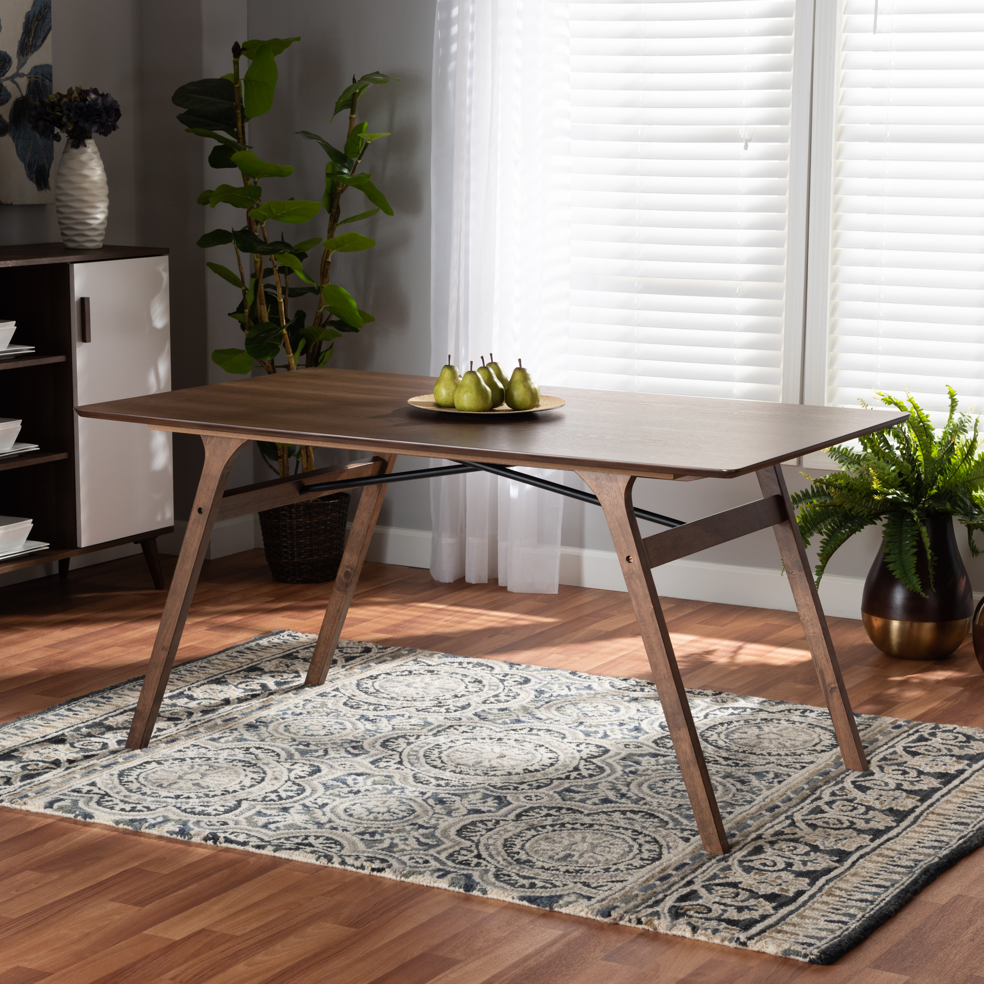 Baxton Studio Kaylee Mid Century Modern Transitional Walnut Brown Finished Wood Dining Table with Faux Marble Tabletop