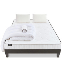 Prêt-à-dormir CRISTAL avec Sommier, Couette, Oreillers et Protège-matelas 