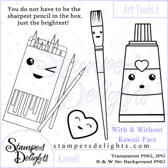 These Craft tools will make some wonderful additions to other stamps or can stand alone making some wonderful projects.
You get 2 versions, with/without Kawaii Face.
•	8 Design
•	1 Sentiments
•	26 Digital Stamps
•	JPG & PNG formats
•	300 dpi
© 2009 Stampers Delights - Designs by Janice Cullen
