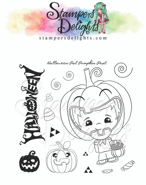 Kawaii Halloween Pal Pumpkin Pete Limited Addition Clear Stamps 4X4"