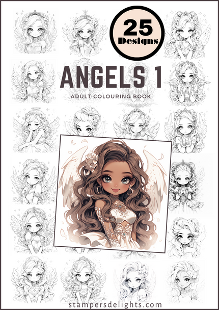 These angel coloring pages feature beautiful chibi designs.
The resolution is 300 dpi ensuring that your finished artwork will look sharp and vibrant.
You'll receive two PDF files containing all 25 colouring pages, one is grey scale, one not and available for instant download after purchase.