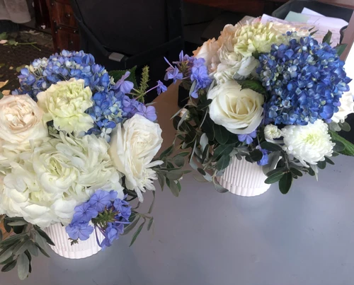 SET OF 2- BLUE AND WHITE TABLE PIECES- ON SALE WAS $145