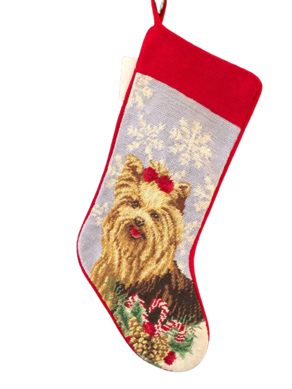 Yorkshire Terrier (Yorkie) with Red Bow Christmas Stocking