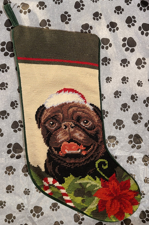 Brown Pug Christmas Stocking