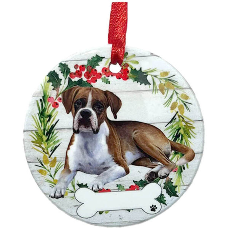 Boxer Uncropped Laying Down Ceramic Ornament