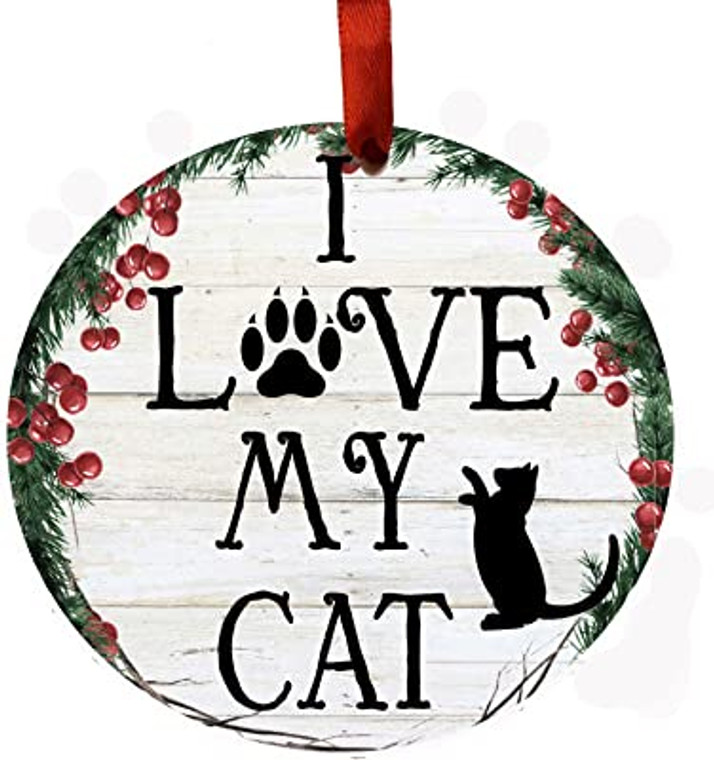 "I Love my Cat" Ceramic Ornament