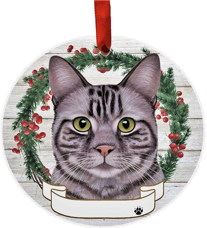 Tabby Silver Ceramic Ornament